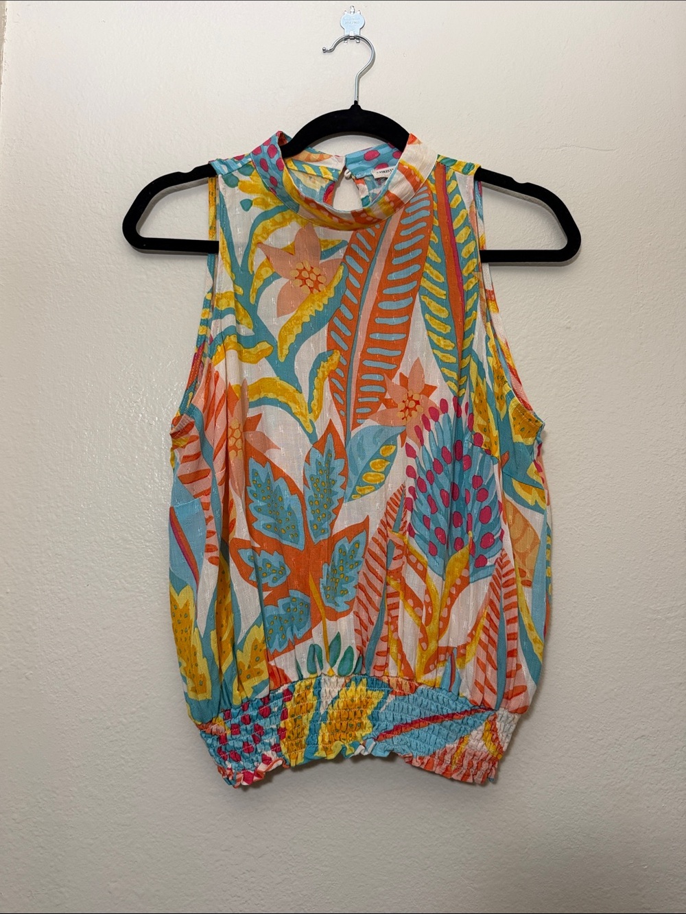 Christian Siriano Multicolor Tropical Boho Chic High-Neck Sleeveless Top Size L